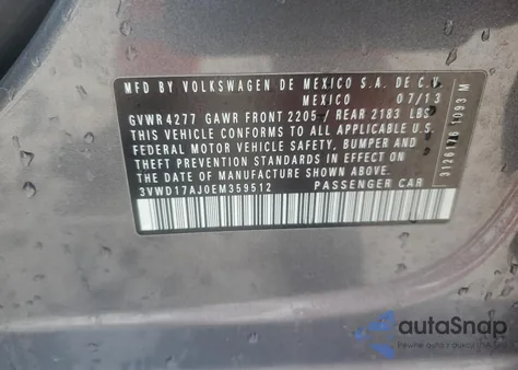 2014 Volkswagen Jetta Se z USA, uszkodzony, nr VIN 3VWD17AJ0EM359512